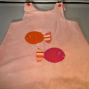 Boutique dress orange seersucker w/ pink & orange fish. Perfect for summer.